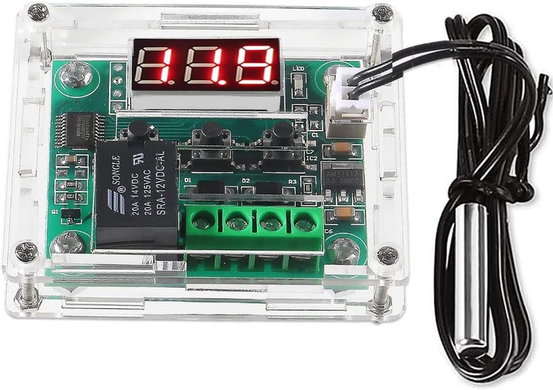 AEDIKO W1209 DC 12V Digital Temperature Controller Board Blue Digital Display Thermostat -50-110°C Electronic Temperature Temp Control Module Switch with Waterproof Case (1pc Red) - Image 1